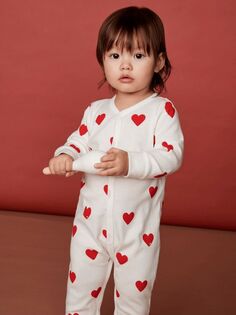 PetitBateau Детский пижамный комбинезон из органического хлопка с принтом в форме сердца, Marshmallow/Terkuit