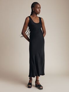 Атласное платье-комбинация с косым вырезом Ghost Palm, черный