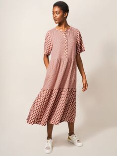 Многоярусное платье-миди с геометрическим принтом White Stuff, красный/разноцветный