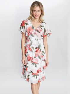 Gina Bacconi Andie Многоуровневое платье с цветочным принтом, цвет слоновой кости/разноцветный