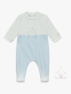 Универсальный пижамный комбинезон Emile et Rose Baby Emerson в велюровую полоску с вышивкой Тедди, светло-синий