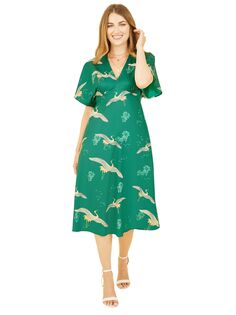 Платье-кимоно миди с принтом Yumi Bird, зеленый