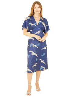 Платье-кимоно миди с принтом Yumi Bird, темно-синий