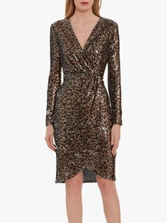 Gina Bacconi Платье Clarice с леопардовым принтом и пайетками, коричневый/золотой