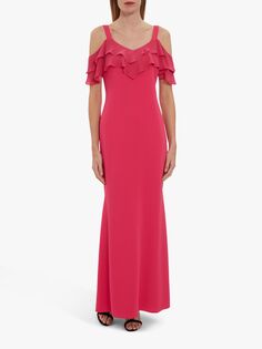 Gina Bacconi Платье макси с открытыми плечами и оборками Blaise, розовая фуксия