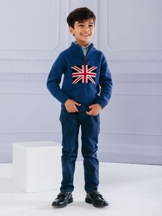 Детский джемпер с полумолнией и флагом Джорджа Союза Trotters, синий джинсовый