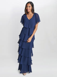 Джина Баккони Екатерининское многоярусное платье, темно-синее Gina Bacconi