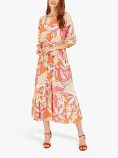 Плиссированное платье-миди Yumi с абстрактным принтом, оранжевый/разноцветный
