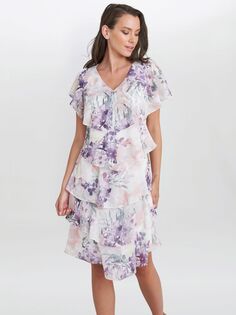 Gina Bacconi Chloe Многоуровневое платье с цветочным принтом, цвет слоновой кости/мульти