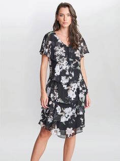 Gina Bacconi Debbie Многоуровневое платье с цветочным принтом, Черный/Мульти