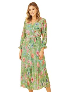 Платье миди с запахом и цветочным принтом Yumi, зеленый/разноцветный