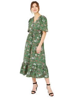Платье-миди с принтом Yumi Daisy, Зеленый/Мульти