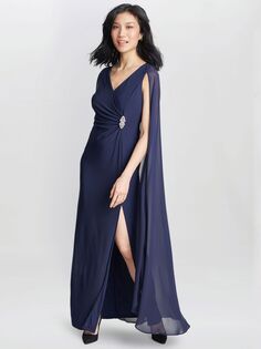 Gina Bacconi Платье макси из струящегося шифона Elisa, темно-синее