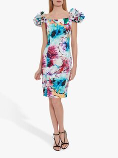 Gina Bacconi Платье для подводного плавания с цветочными рукавами и рюшами Harmonia, Многоцветный