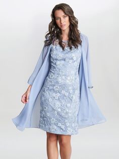 Gina Bacconi Hayley Шифоновый жакет и платье с цветочной вышивкой, голубой