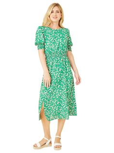 Yumi Mela London Платье миди со сборками и цветочным принтом, зеленый