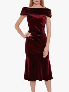 Gina Bacconi Maelle Бархатное платье миди с открытыми плечами, винный цвет