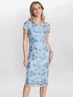 Джина Баккони Милли Кружевное платье миди с вышивкой, небесно-голубой Gina Bacconi
