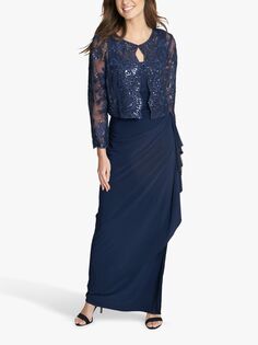 Джина Баккони Платье макси Meridith с вышивкой и кружевной отделкой, темно-синий Gina Bacconi