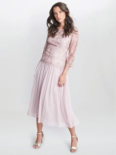 Gina Bacconi Philippa Кружевное платье миди с цветочным принтом, розово-розовый