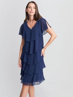 Gina Bacconi Lona Многоярусное платье с накидкой, темно-синее