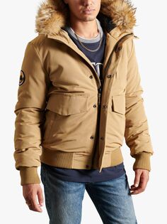 Куртка-бомбер с капюшоном из искусственного меха Superdry Everest, светло-коричневый