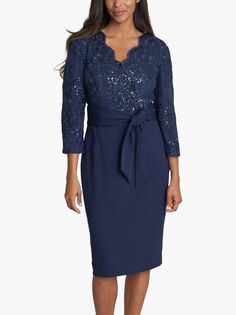 Платье миди с вышитым поясом и поясом Gina Bacconi Matisse, темно-синее