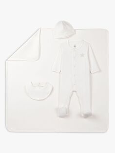 Детский комбинезон Petit Bateau, подарочный набор с чепчиком, нагрудником и одеялом, белый