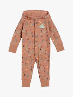 Комбинезон с капюшоном и принтом Mini Cuddles Baby Forest Animal, коричневый