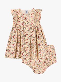 Petit Bateau Детское поплиновое платье и комплект шароваров с цветочным принтом, Avalanche/Multi