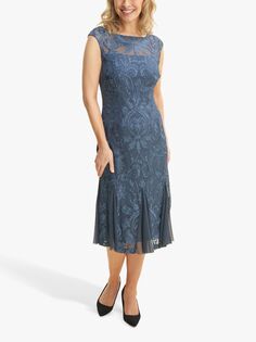Gina Bacconi Rosia Расклешенное платье миди из эластичного тюля, синее