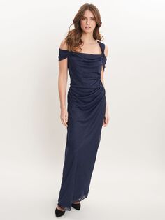 Платье макси с открытыми плечами Gina Bacconi Shree, темно-синее