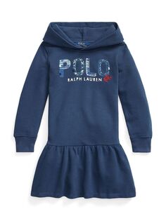Детское платье-джемпер с аппликацией и логотипом Ralph Lauren, темно-синий в деревенском стиле