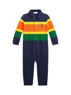 Боди с длинными рукавами и логотипом в полоску Ralph Lauren Baby, темно-кобальтовый/мульти