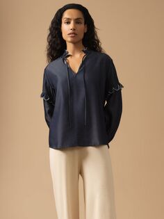 Блуза с деталями из шамбре Great Plains, темно-индиго