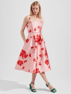 Расклешенное платье миди с цветочным принтом Hobbs Amoura, розовый/рубиново-красный Hobb's