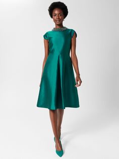Платье Hobbs Christie с украшением в горловину, драгоценно-зеленый Hobb's