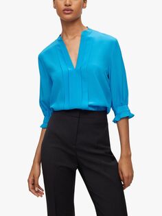 HUGO BOSS Birula 439 Шелковая блузка со складками, ярко-синий