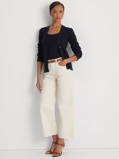 Широкие джинсы с высокой посадкой Lauren Ralph Lauren, кремовый оттенок