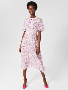 Шелковое платье миди Hobbs Lisette с абстрактным принтом, бледно-розовый/мульти Hobb's