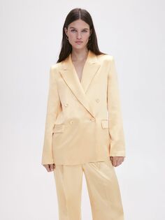 Атласный прямой пиджак Mango Nico, желтый