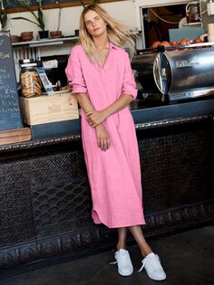 NRBY Льняное платье-рубашка макси Chrissie, розовое