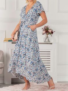 Платье макси Jolie Moi Selina с цветочным принтом и запахом, синий/мульти