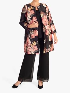 chesca Пальто с круглым вырезом из атласного твила с цветочным принтом, черный/пыльно-розовый