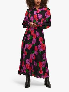 Платье-рубашка макси с цветочным принтом KAFFE Florina, красный/мульти
