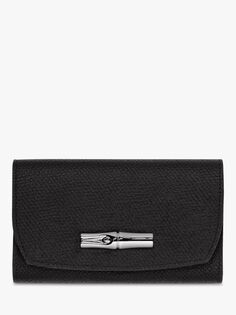 Компактный кожаный кошелек Longchamp Roseau, черный