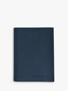 Кожаный кошелек в три сложения Longchamp Le Foulonné, темно-синий