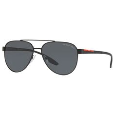 Мужские поляризованные солнцезащитные очки-авиаторы Prada Linea Rossa PS 54TS, черные/серые
