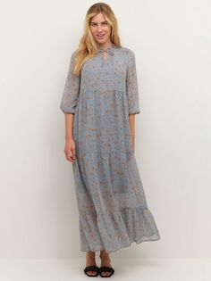 KAFFE Mimi Платье макси с цветочным принтом и рукавами три четверти, синий/золотой