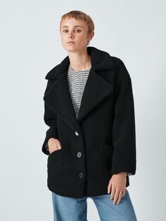John Lewis Anyday однотонное короткое плюшевое пальто черного цвета